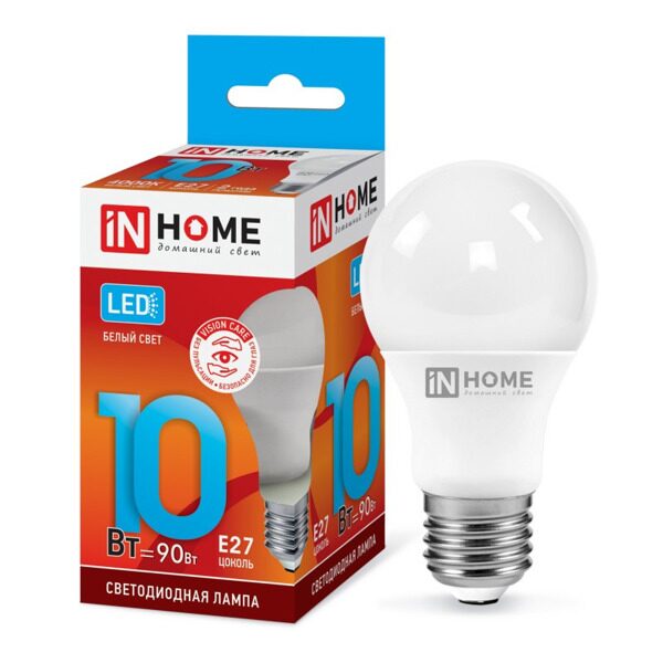 Лампа 10W E27 4000k светодиодная 230В 950Лм IN HOME